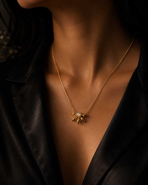 Elegant Floral Pendant Necklace – Gold Finish