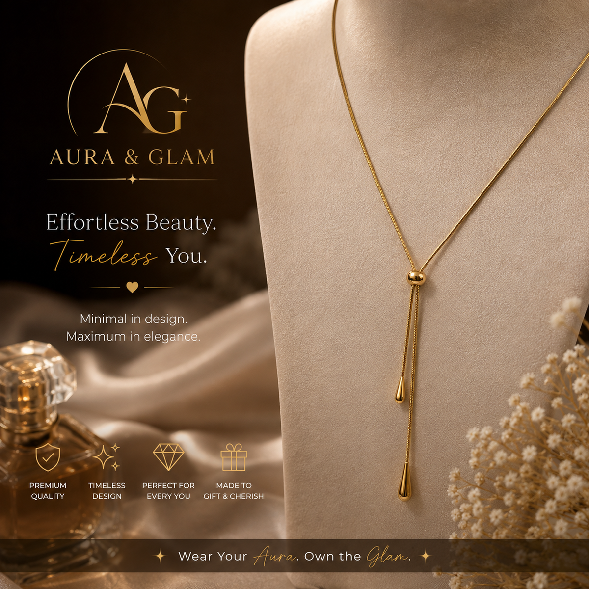 Elegant Double Chain Bolo Necklace – Gold Finish