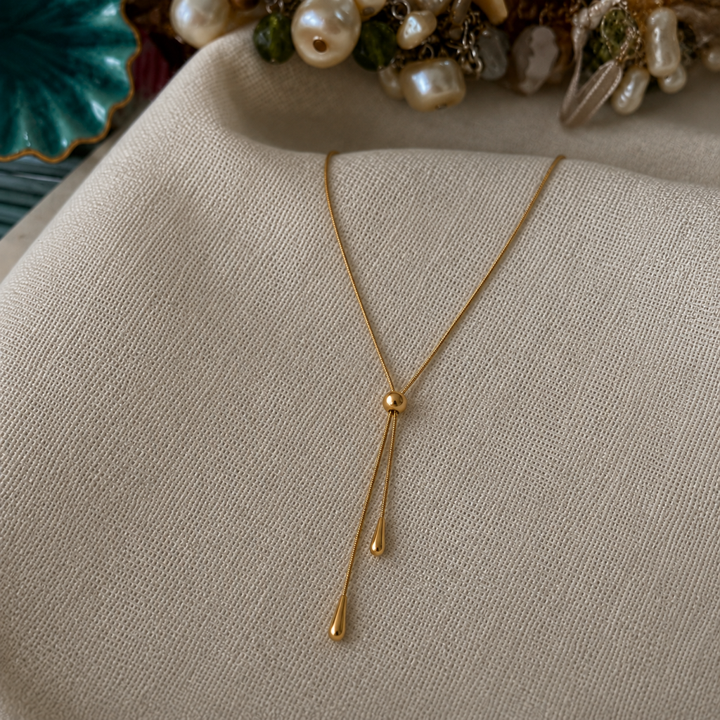 Elegant Double Chain Bolo Necklace – Gold Finish