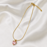 Pink Heart Crystal Pendant Necklace – Gold Finish