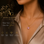 Pink Heart Crystal Pendant Necklace – Gold Finish