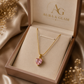 Pink Heart Crystal Pendant Necklace – Gold Finish
