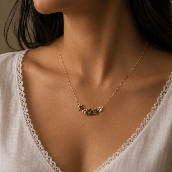 Elegant Floral Cluster Necklace – Gold Finish