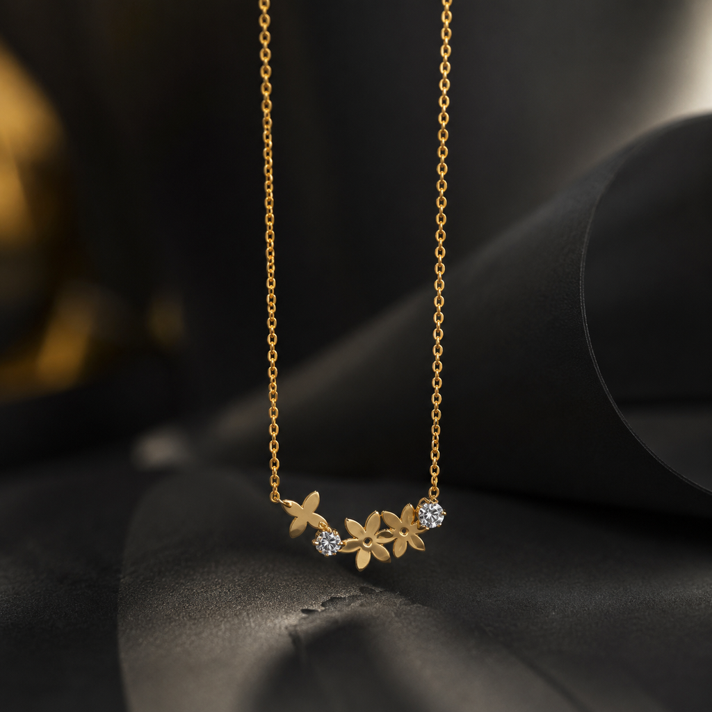 Elegant Floral Cluster Necklace – Gold Finish