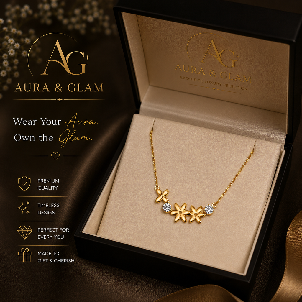 Elegant Floral Cluster Necklace – Gold Finish