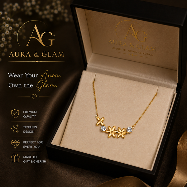 Elegant Floral Cluster Necklace – Gold Finish