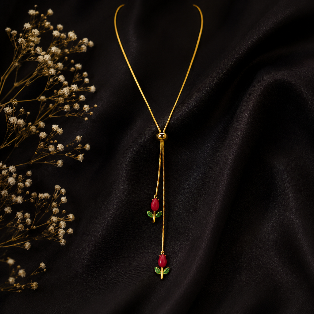 Elegant Rose tulip Necklace – Gold Finish