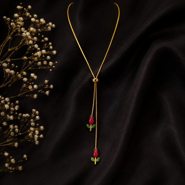 Elegant Rose tulip Necklace – Gold Finish