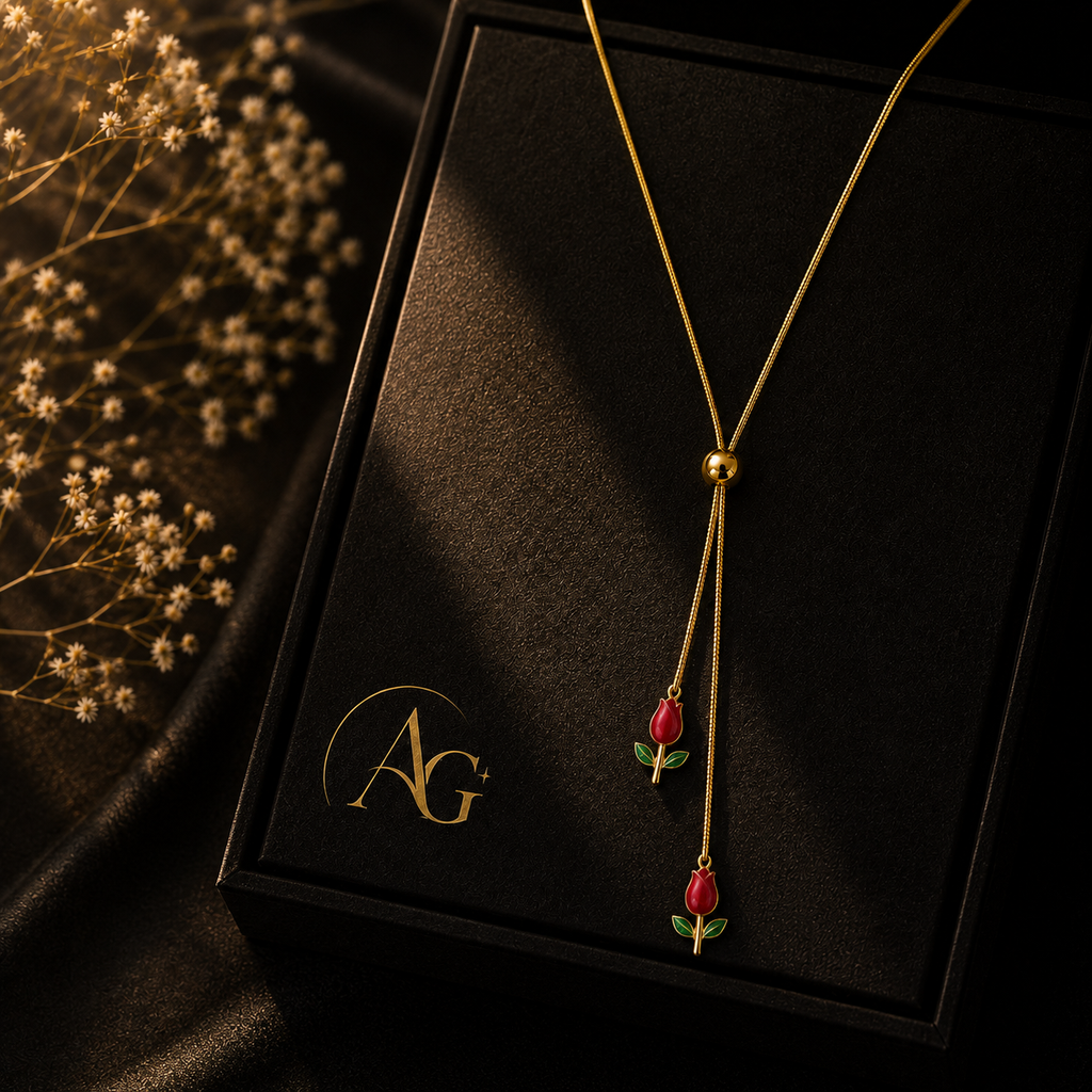 Elegant Rose tulip Necklace – Gold Finish