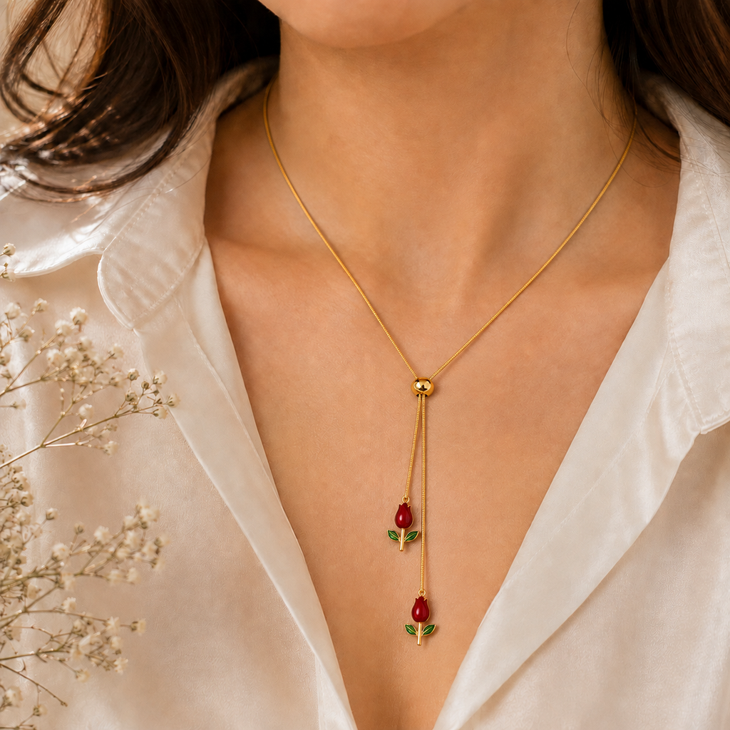 Elegant Rose tulip Necklace – Gold Finish