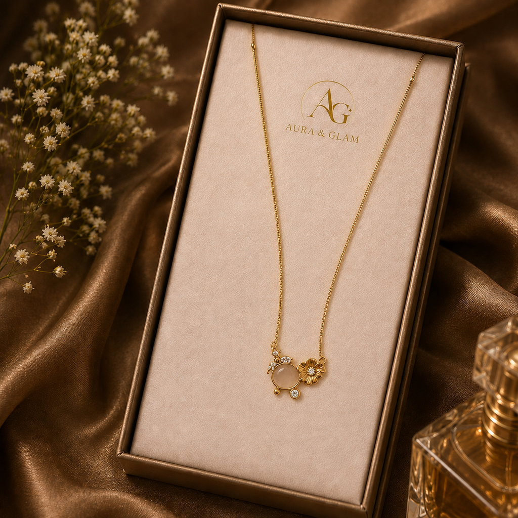Elegant Floral Bloom Pendant Necklace – Gold Finish
