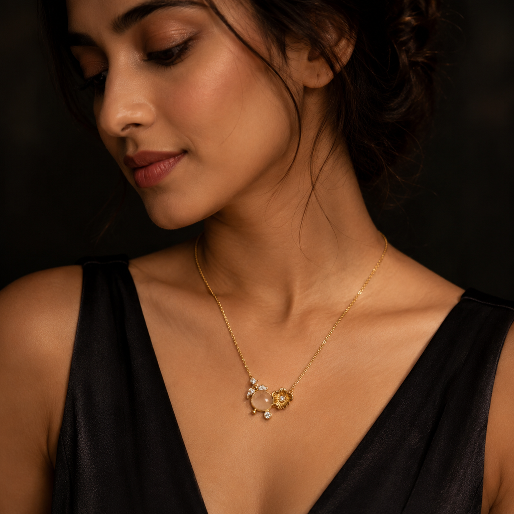 Elegant Floral Bloom Pendant Necklace – Gold Finish