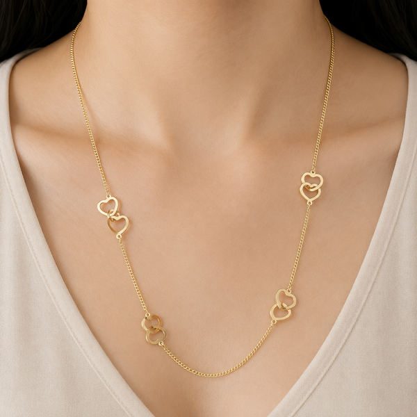 Elegant Interlocking Heart Necklace – Gold Finish
