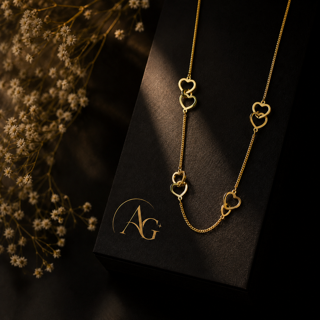 Elegant Interlocking Heart Necklace – Gold Finish