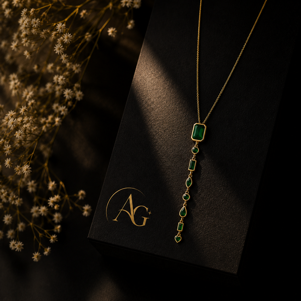 Elegant Emerald Drop Pendant Necklace – Gold Finish