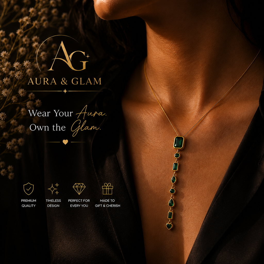 Elegant Emerald Drop Pendant Necklace – Gold Finish