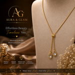 Elegant Teardrop Crystal Lariat Necklace – Gold Finish