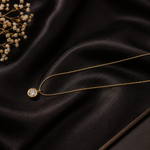 Elegant Round Crystal Solitaire Necklace – Gold Finish
