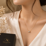 Elegant Round Crystal Solitaire Necklace – Gold Finish