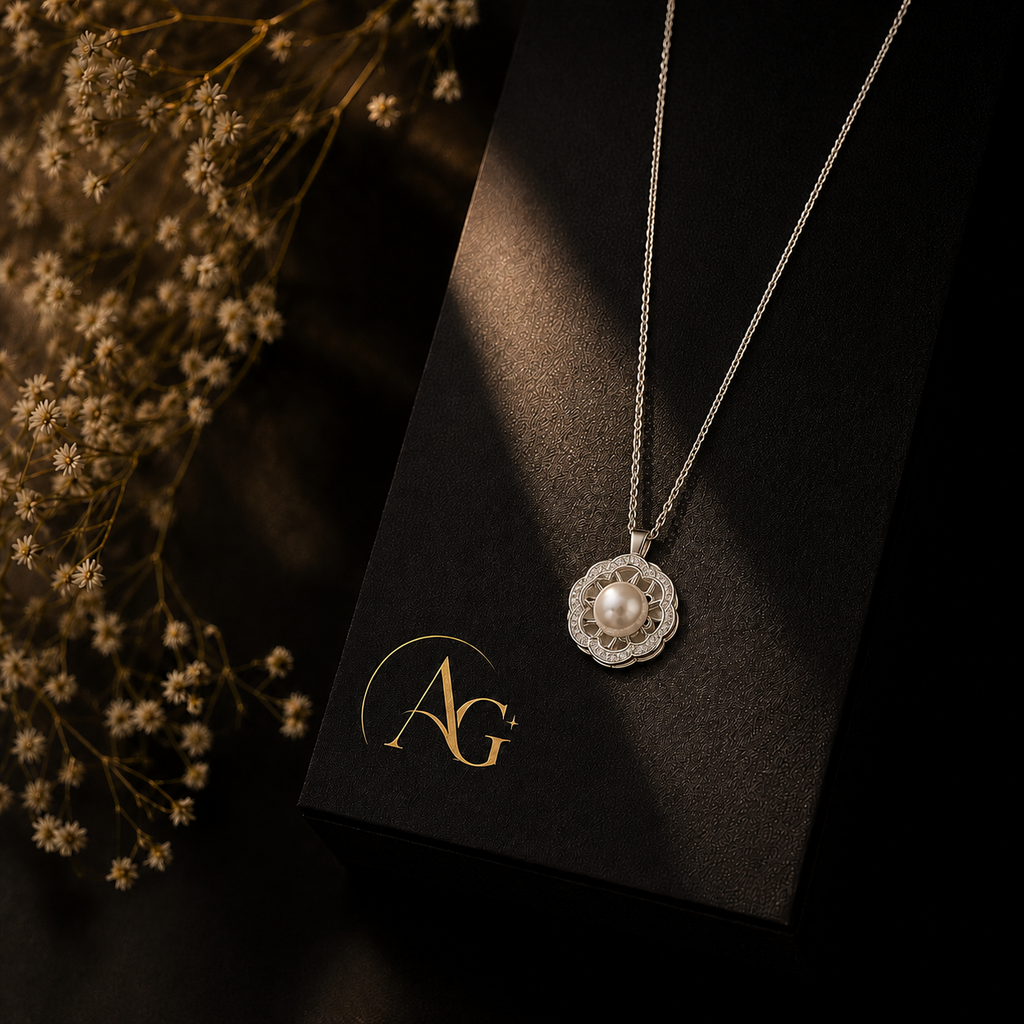 Elegant Pearl Floral Pendant Necklace – Silver Finish