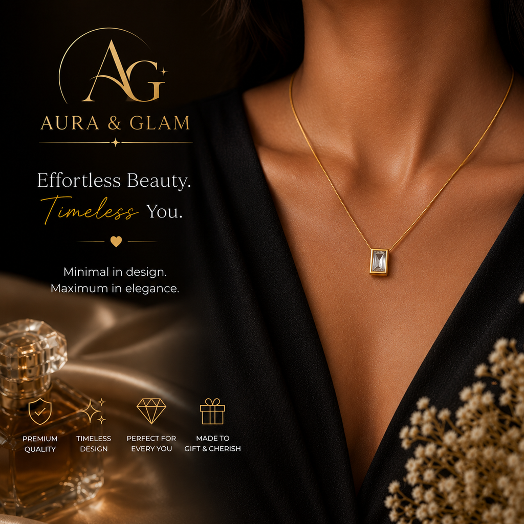 ✨ Gold Rectangle Crystal Pendant Necklace