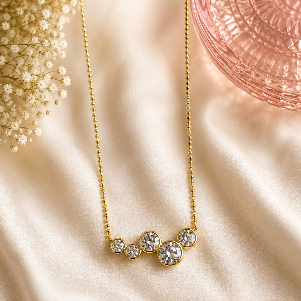 ✨ Gold Rectangle Crystal Pendant Necklace