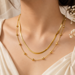 Gold Double Layer Beaded Chain Necklace