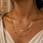 Gold Double Layer Beaded Chain Necklace