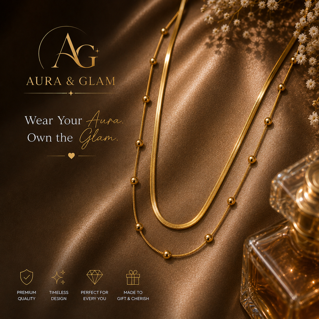 Gold Double Layer Beaded Chain Necklace