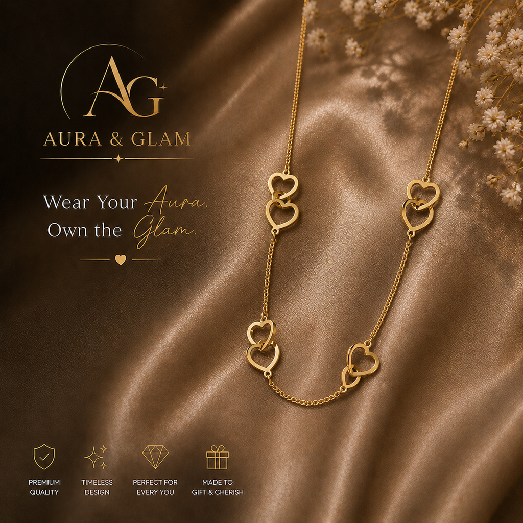 Elegant Interlocking Heart Necklace – Gold Finish