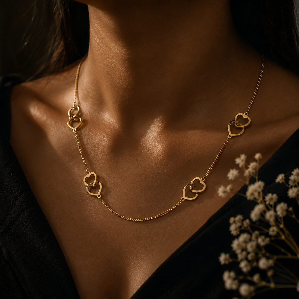 Elegant Interlocking Heart Necklace – Gold Finish