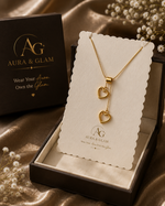 Gold Double Heart Lariat Necklace