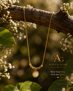 Gold Beaded Round Pendant Necklace