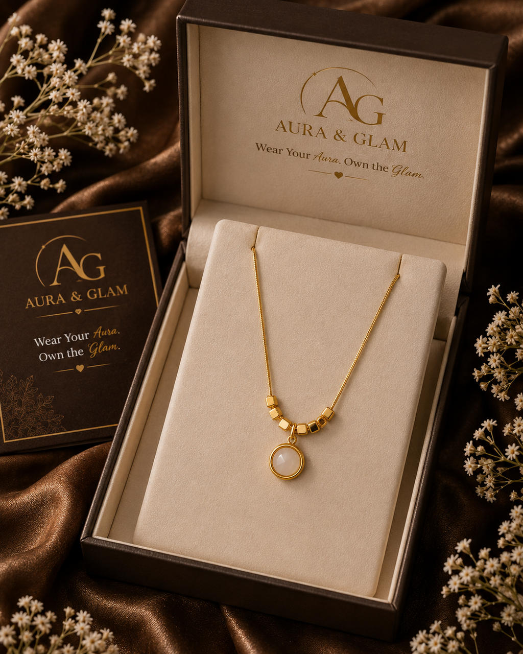 Gold Beaded Round Pendant Necklace