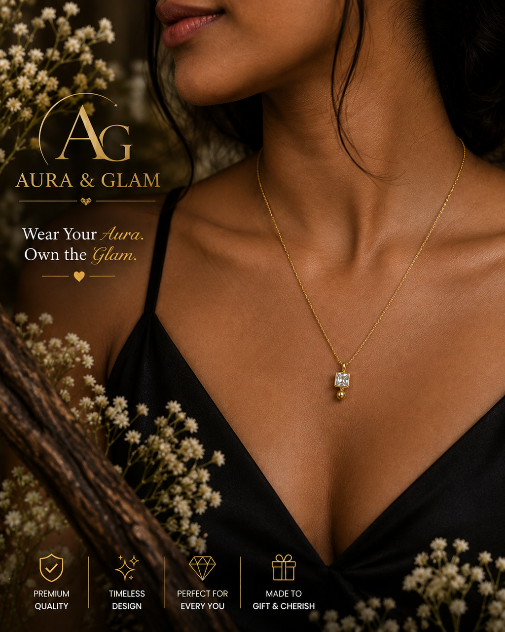 Square Crystal Pendant Necklace