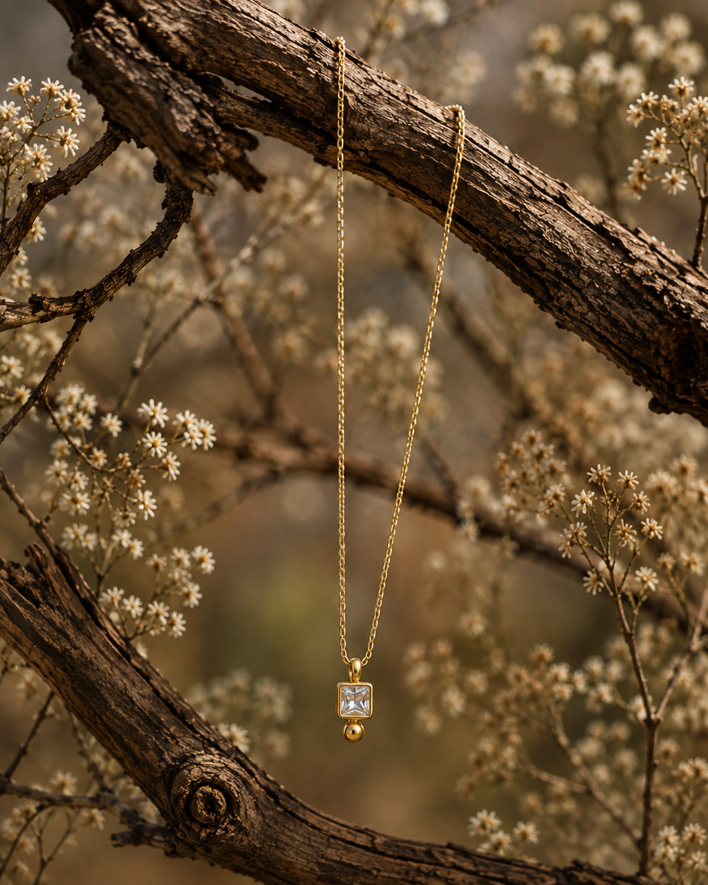 Square Crystal Pendant Necklace