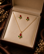 Tulip Red & Green Floral Pendant Necklace