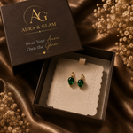 Anti-Tarnish Emerald Green Stone Ear Clips