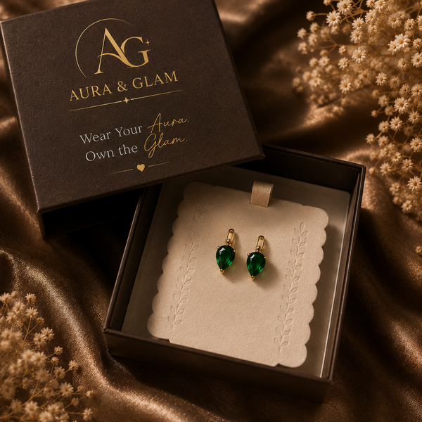 Anti-Tarnish Emerald Green Stone Ear Clips
