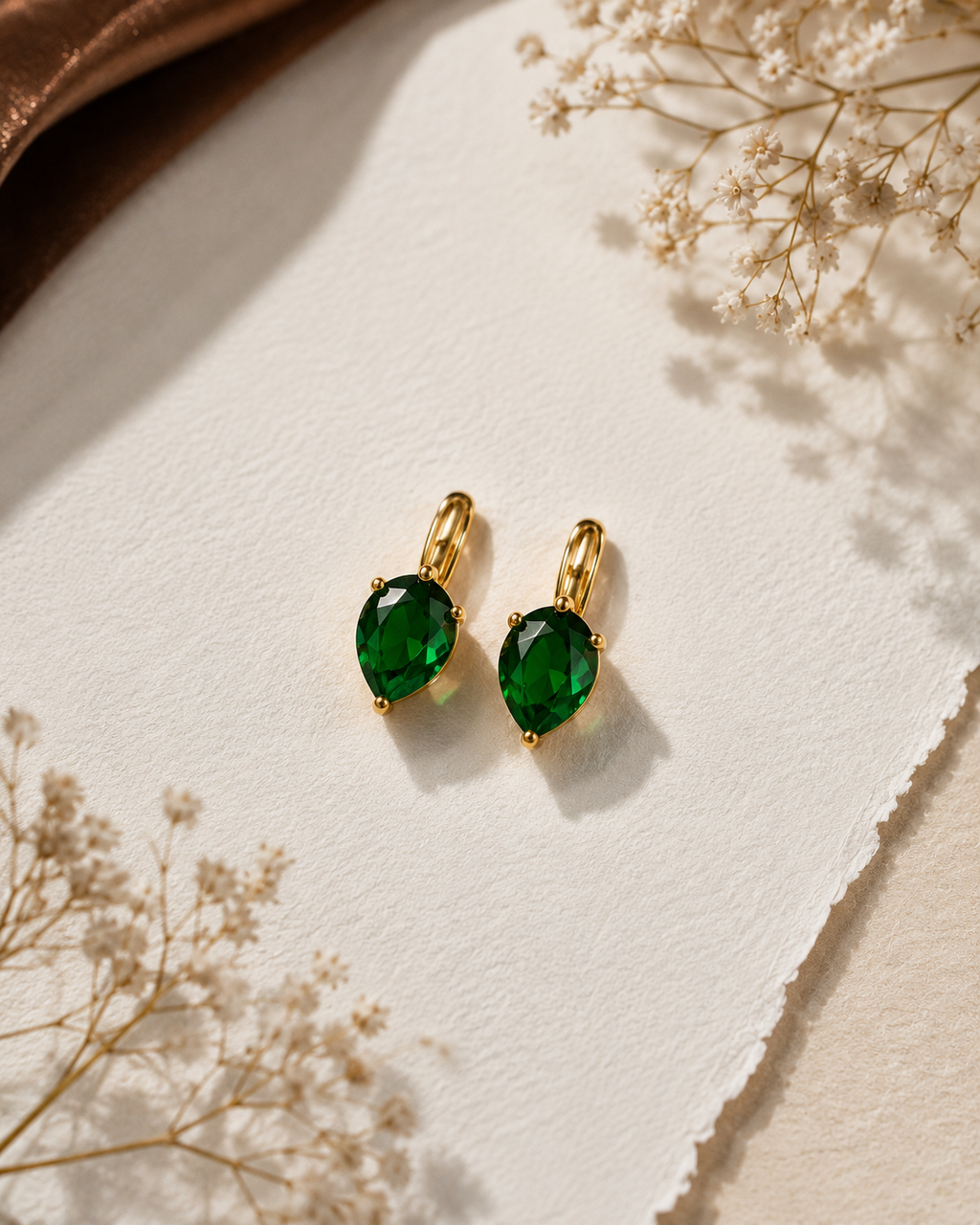 Anti-Tarnish Emerald Green Stone Ear Clips