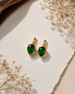 Anti-Tarnish Emerald Green Stone Ear Clips
