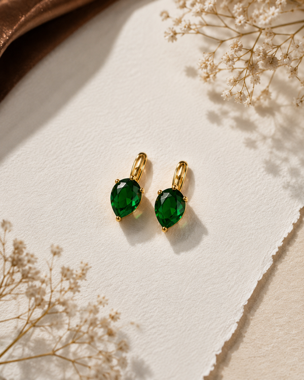Anti-Tarnish Emerald Green Stone Ear Clips