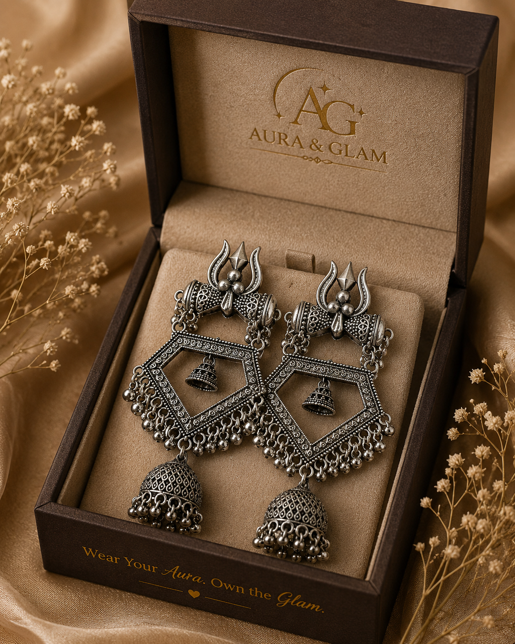 Oxidised Silver Traditional Statement Jhumka Earrings