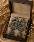 Oxidised Silver Traditional Statement Jhumka Earrings