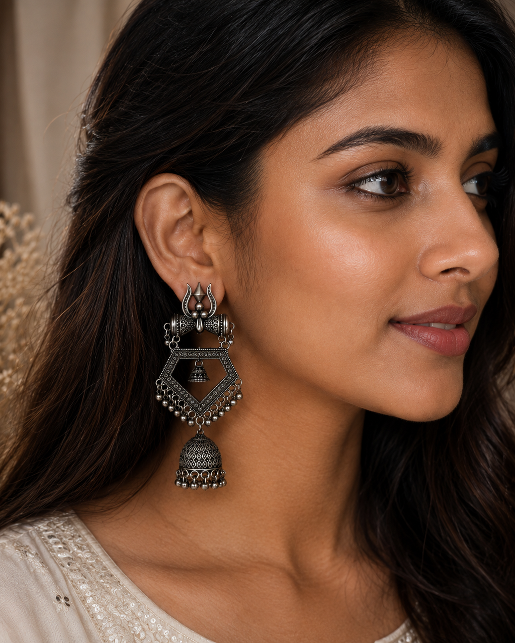 Oxidised Silver Traditional Statement Jhumka Earrings