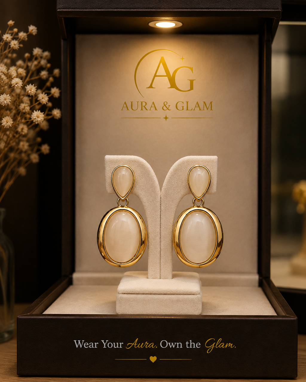 Gold-Tone White Stone Drop Earrings