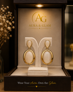 Gold-Tone White Stone Drop Earrings