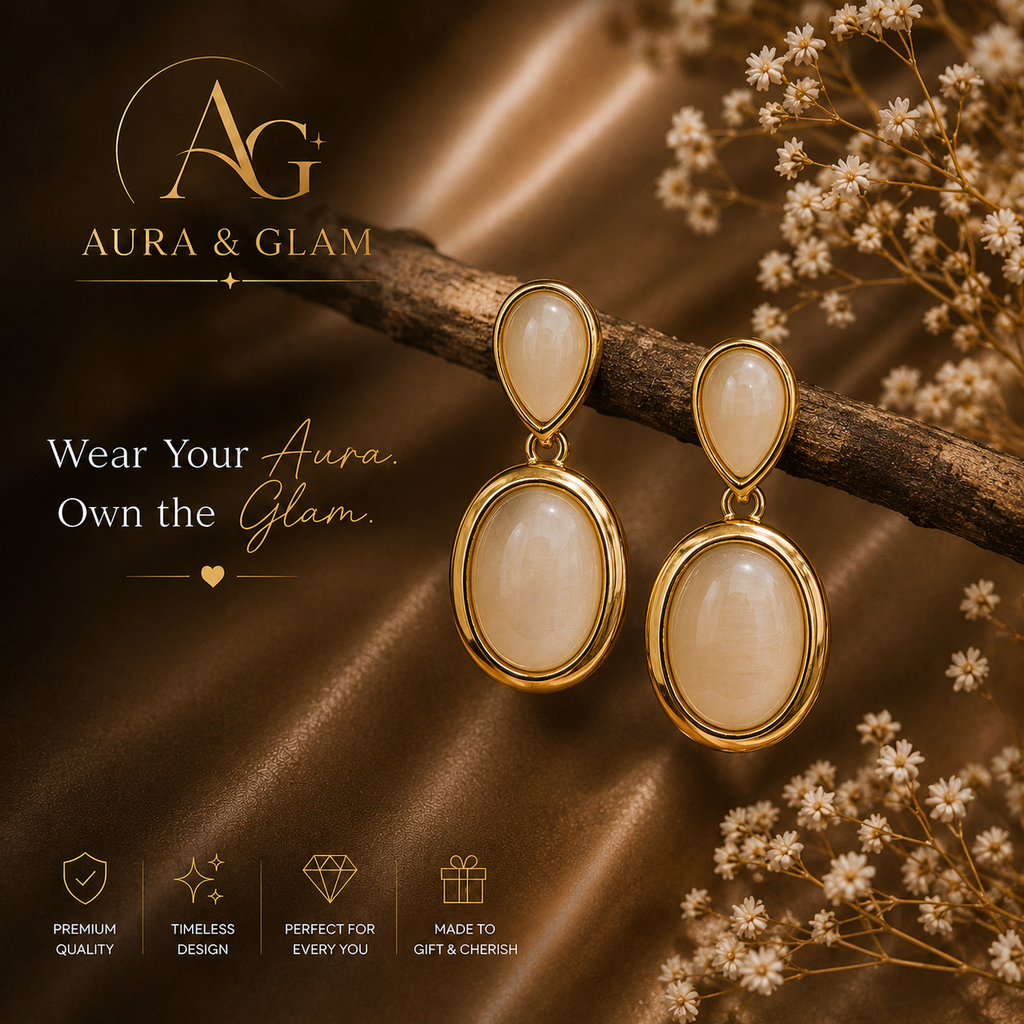 Gold-Tone White Stone Drop Earrings