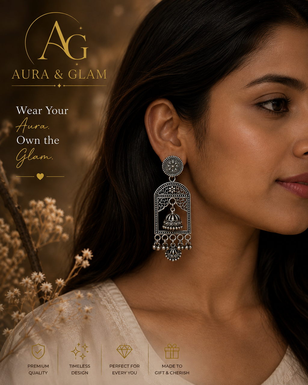 Oxidised Silver Traditional Jhumka Earrings