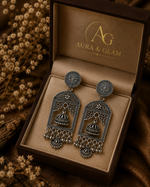 Oxidised Silver Traditional Jhumka Earrings